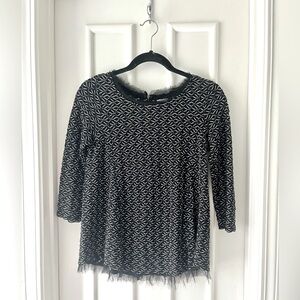 Anthropologie Black and White Raw Hem Textured Blouse
